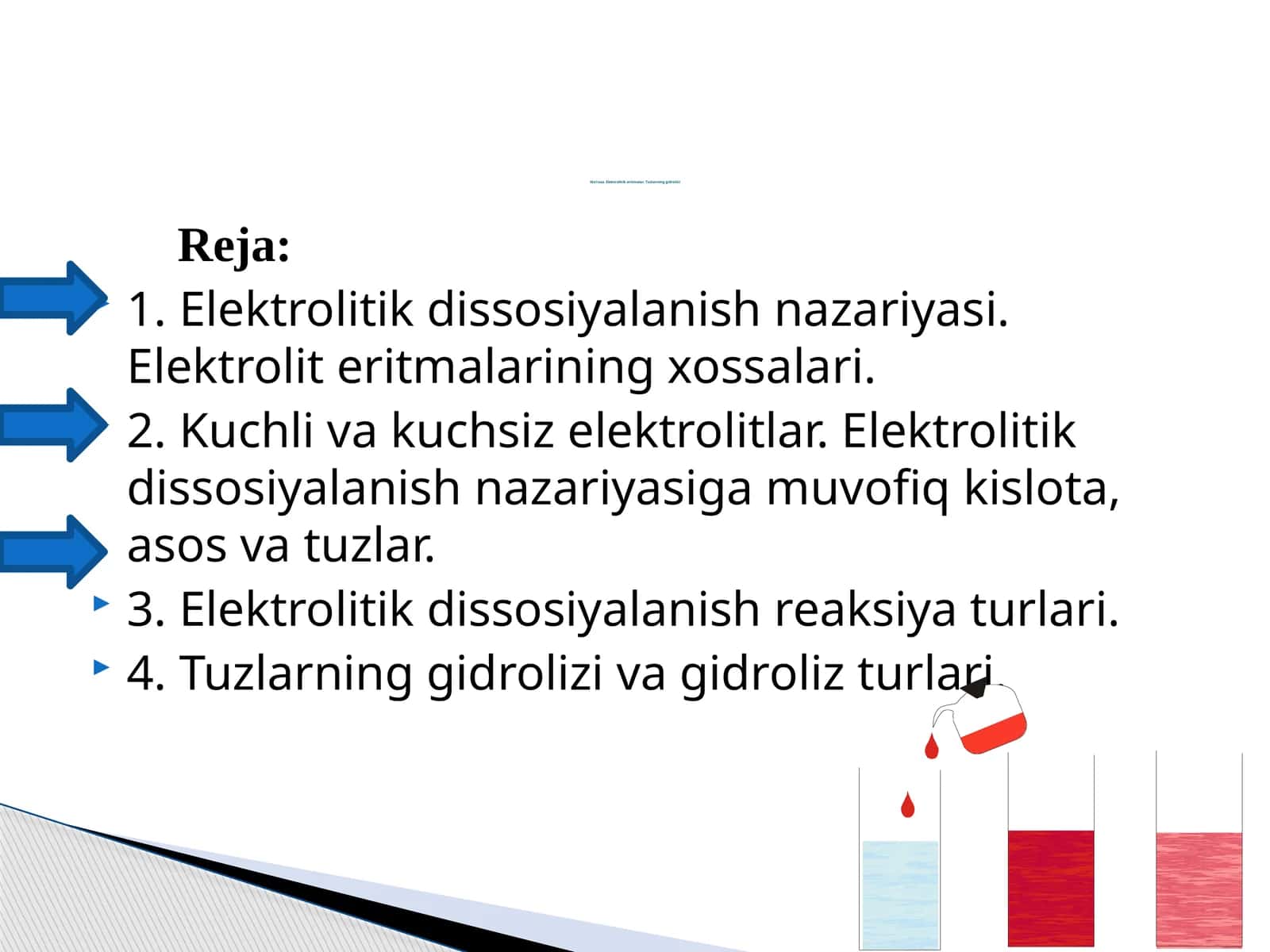 Ma’ruza.Elektrolitikeritmalar. Tuzlarning gidrolizi 1