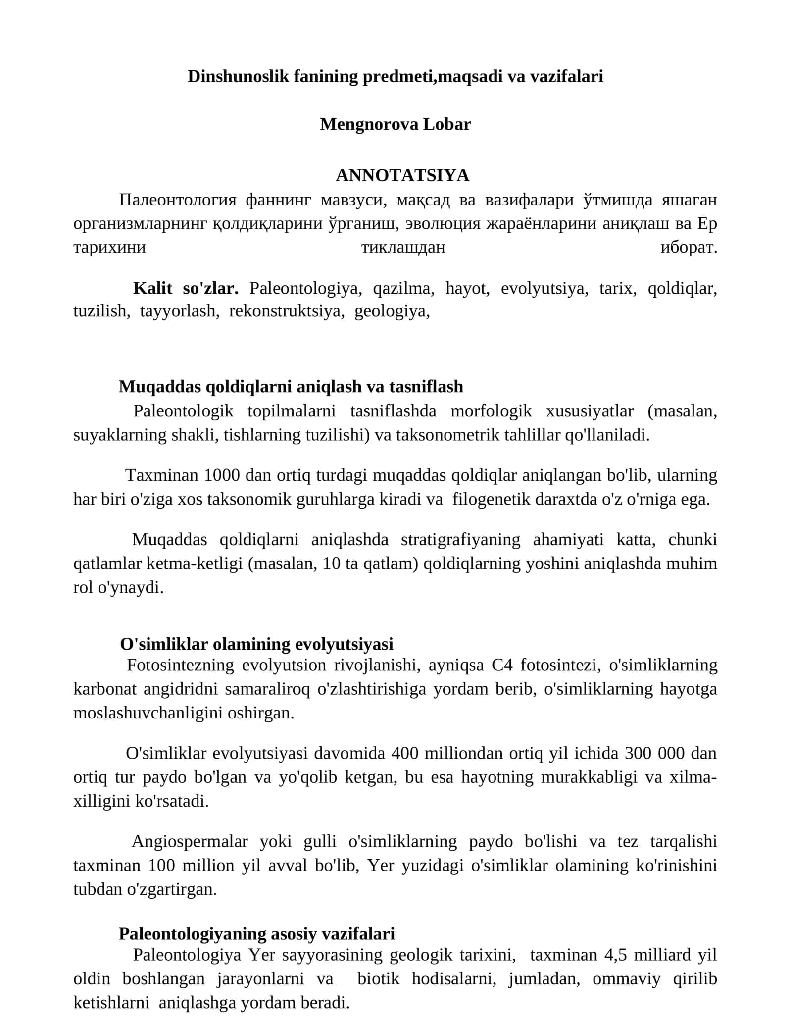 О'simliklar olamining evolyutsiyasi 1