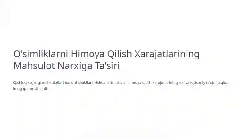 O'simliklarni Himoya Qilish Xarajatlarining Mahsulot Narxiga Ta'siri