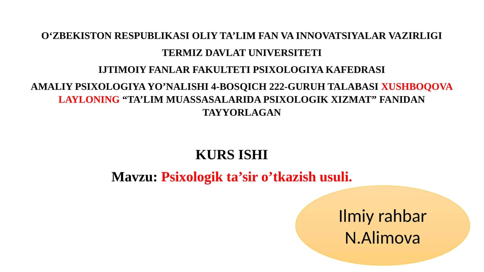 Amaliy Psixologiya Yo’nalishi: Psixologik Ta’sir O’tkazish Usuli 1