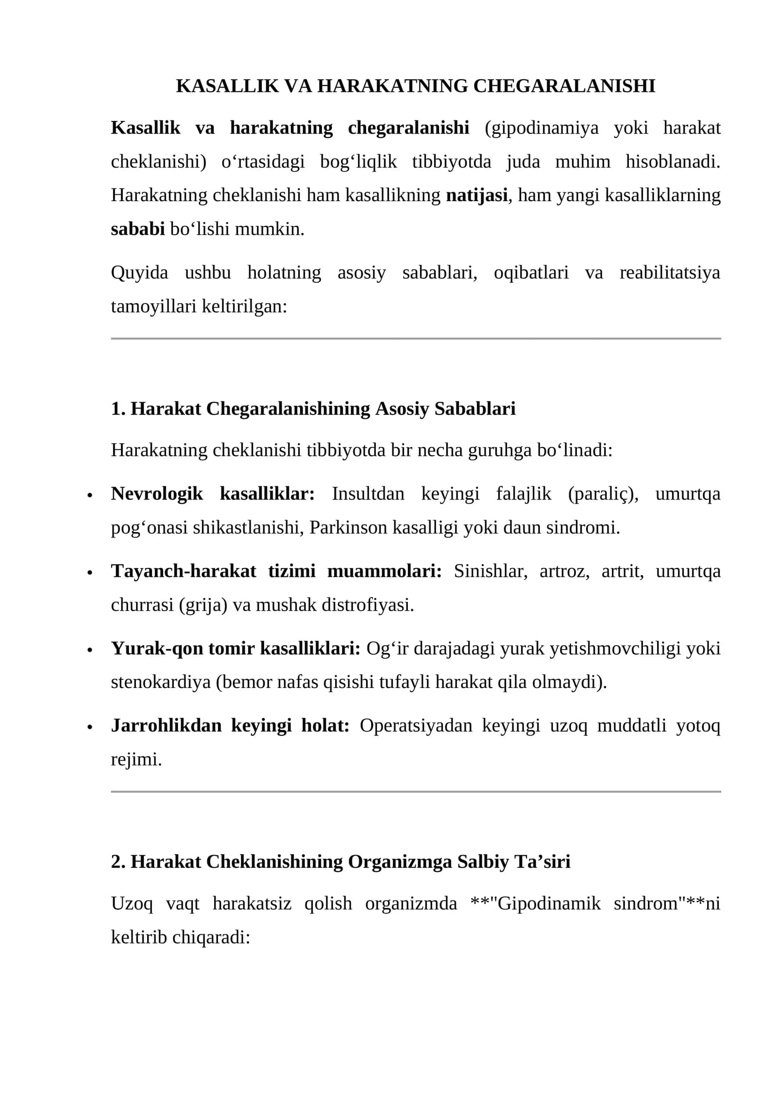 Harakat Chegaralanishining Asosiy Sabablari 1