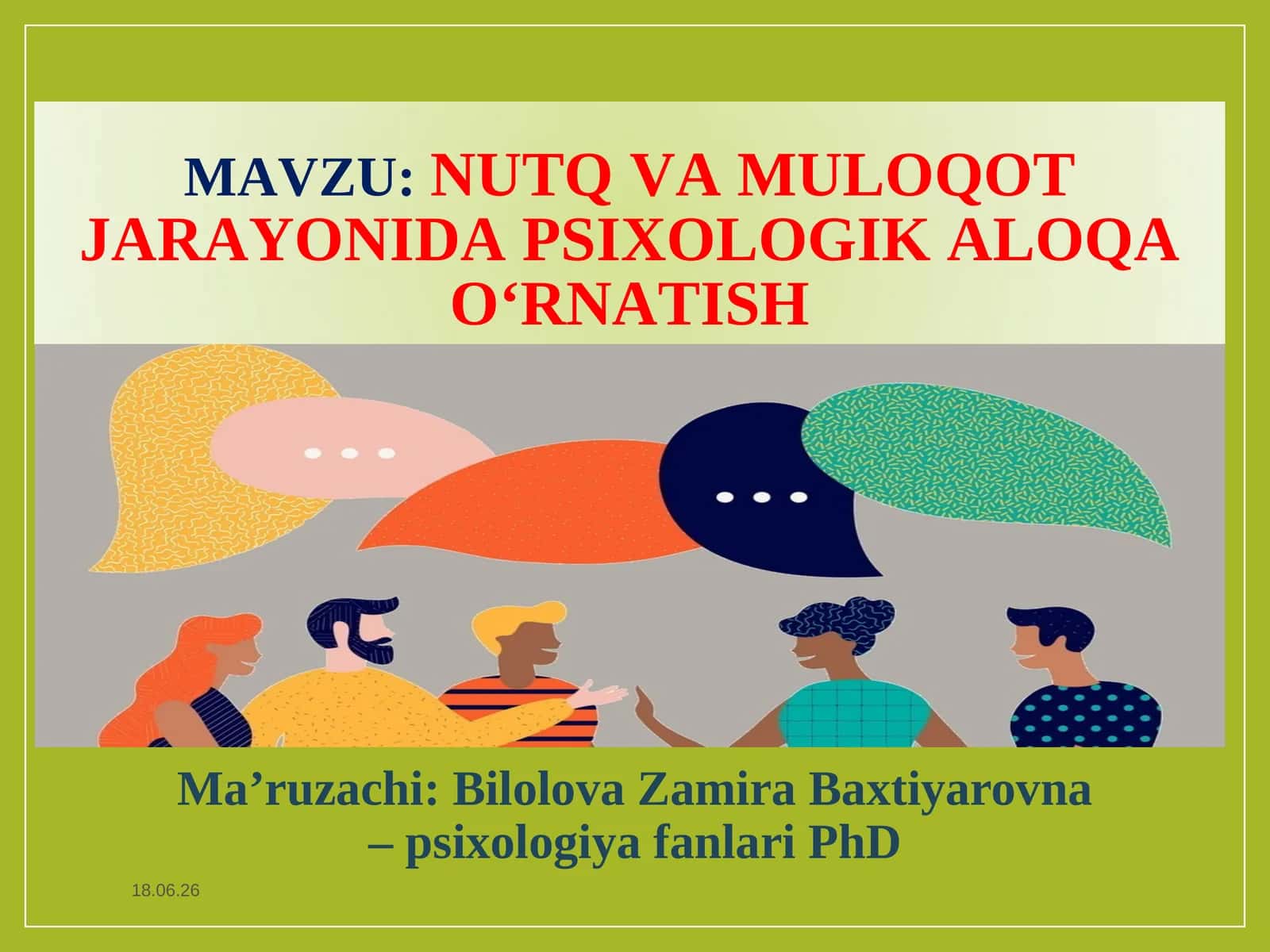 NUTQ VA MULOQOT JARAYONIDA PSIXOLOGIK ALOQA O'RNATISH 1