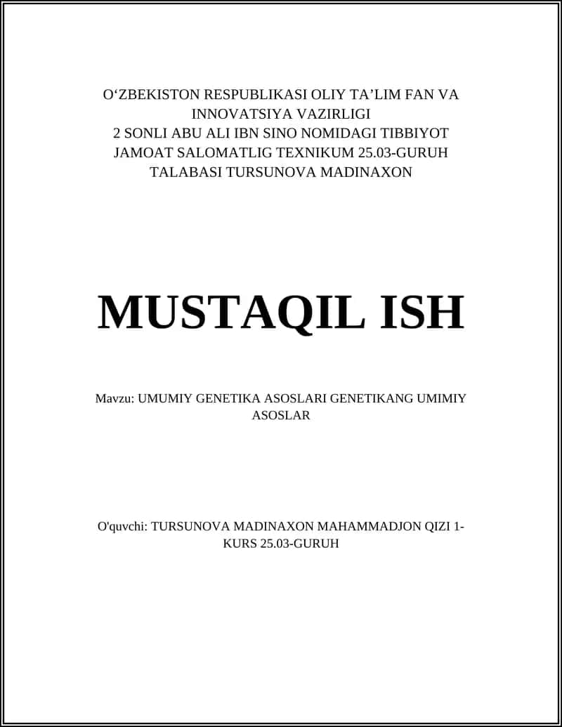 UMUMIY GENETIKA ASOSLARI GENETIKANG UMIMIY ASOSLAR 1