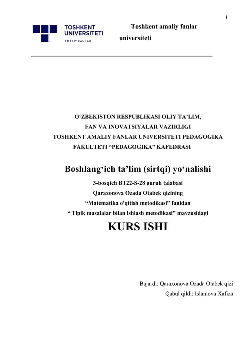Tipik masalalar bilan ishlash metodikasi. 1