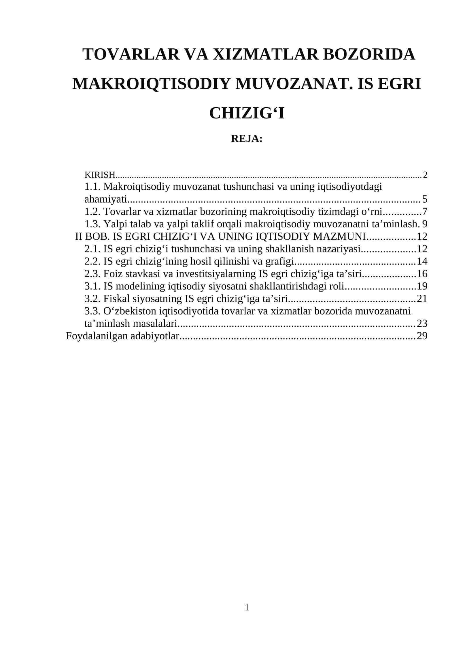 TOVARLAR VA XIZMATLAR BOZORIDA MAKROIQTISODIY MUVOZANAT 1