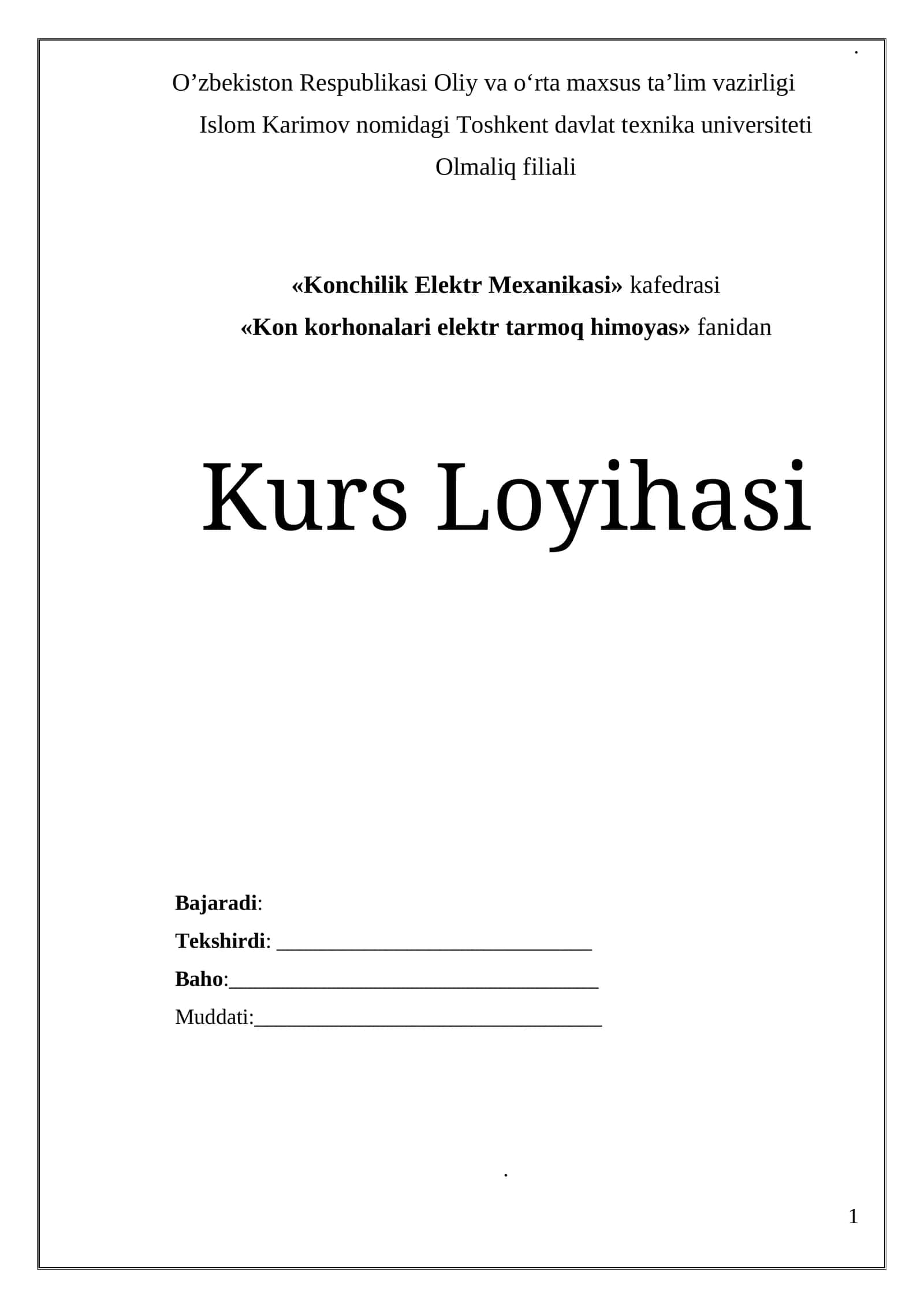 Kon korhonalari elektr tarmoq himoyasi ,rele himoyasi kurs ishi 1