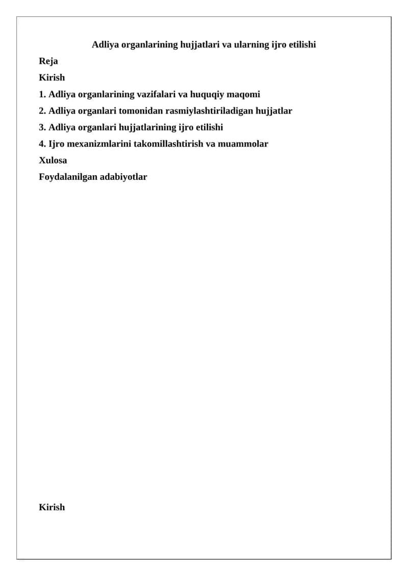 Adliya Organlarining Hujjatlari va Ularining Ijro Etilishi 1