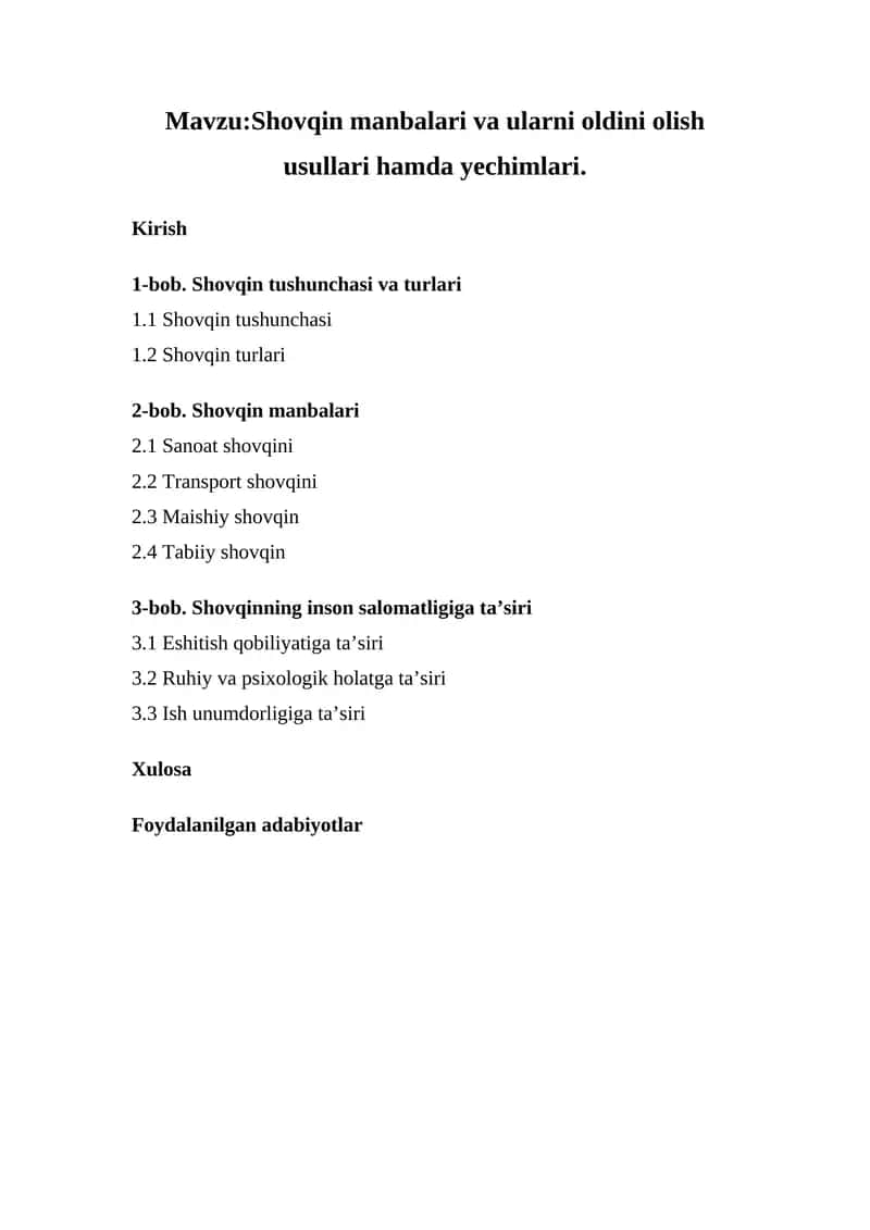 Shovqin manbalari va ularni oldini olish usullari hamda yechimlari 1