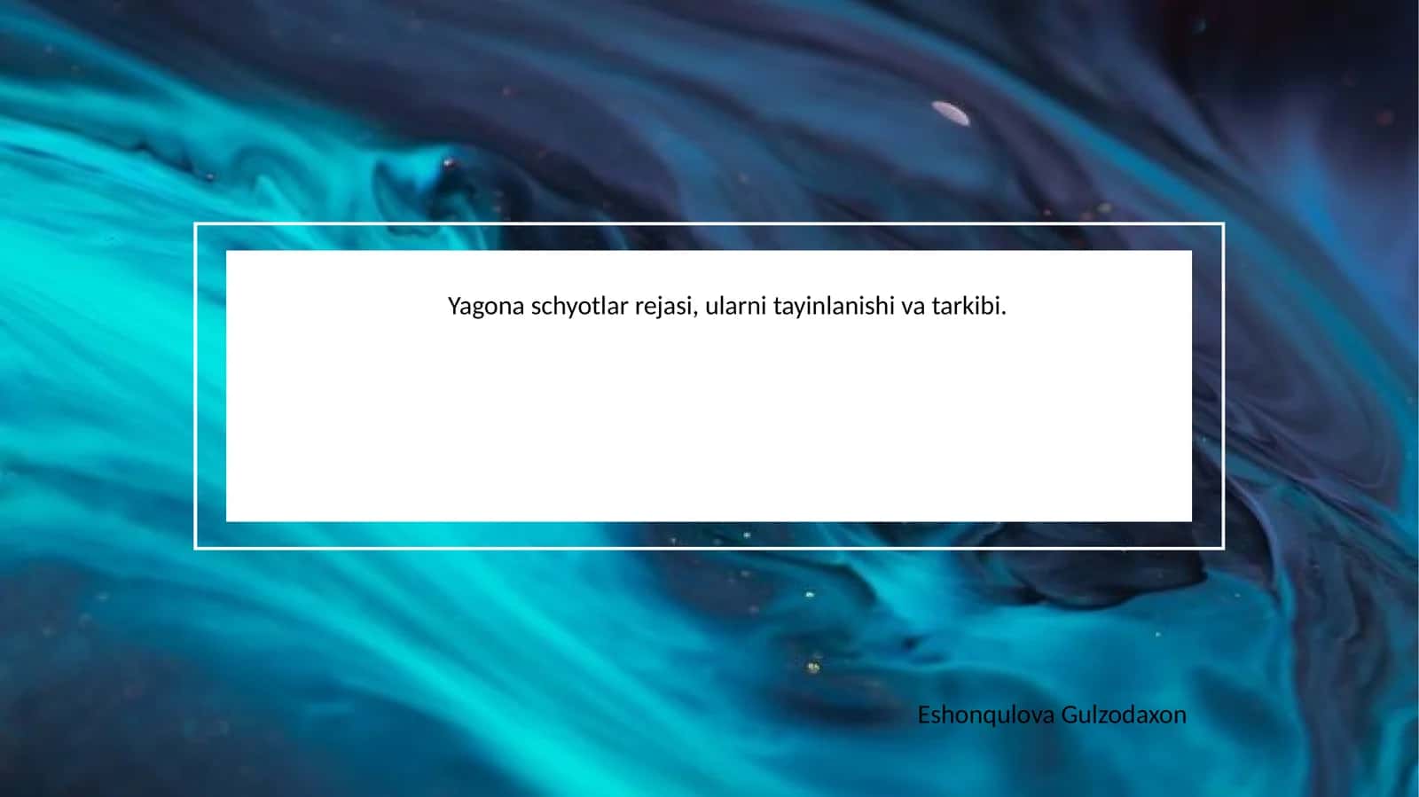 Yagona schyotlar rejasi, ularni tayinlanishi va tarkibi 1
