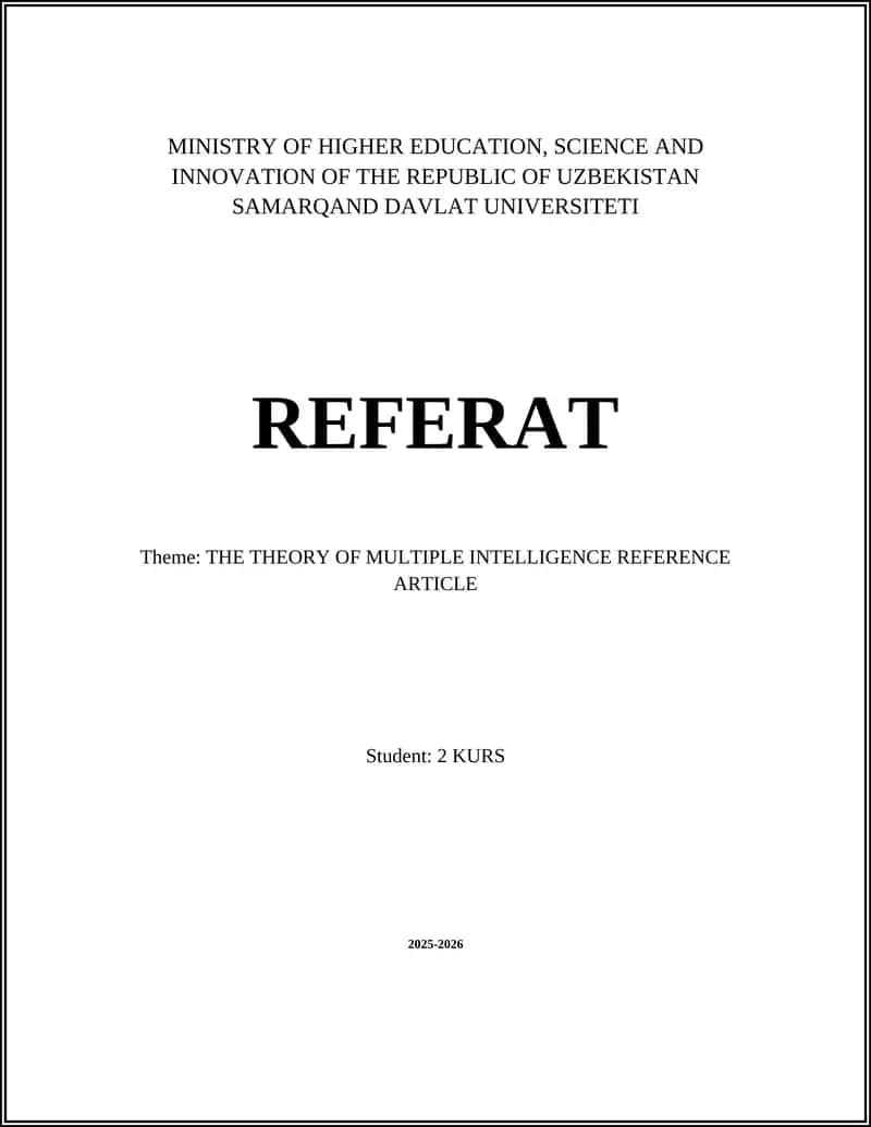 THEORY OF MULTIPLE INTELLIGENCE REFERENCE ARTICLE 1