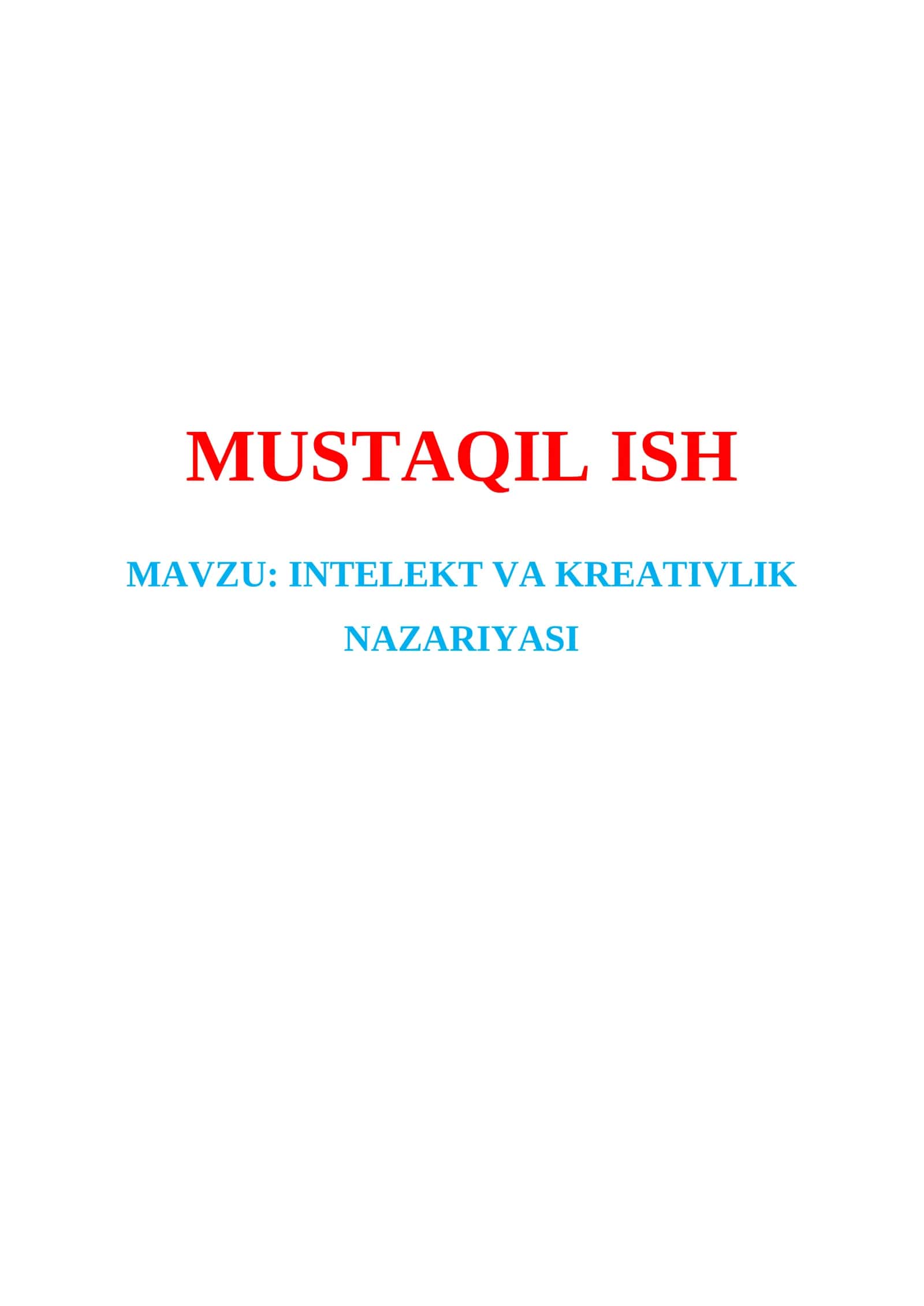 INTELEKT VA KREATIVLIK NAZARIYASI 1