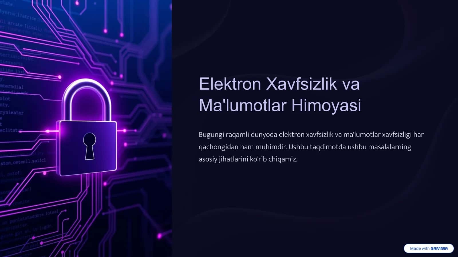Elektron Xavfsizlik va Ma'lumotlar Himoyasi 1
