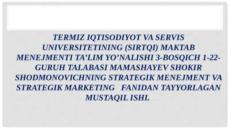 Yangi biznesga kirish strategiyasi