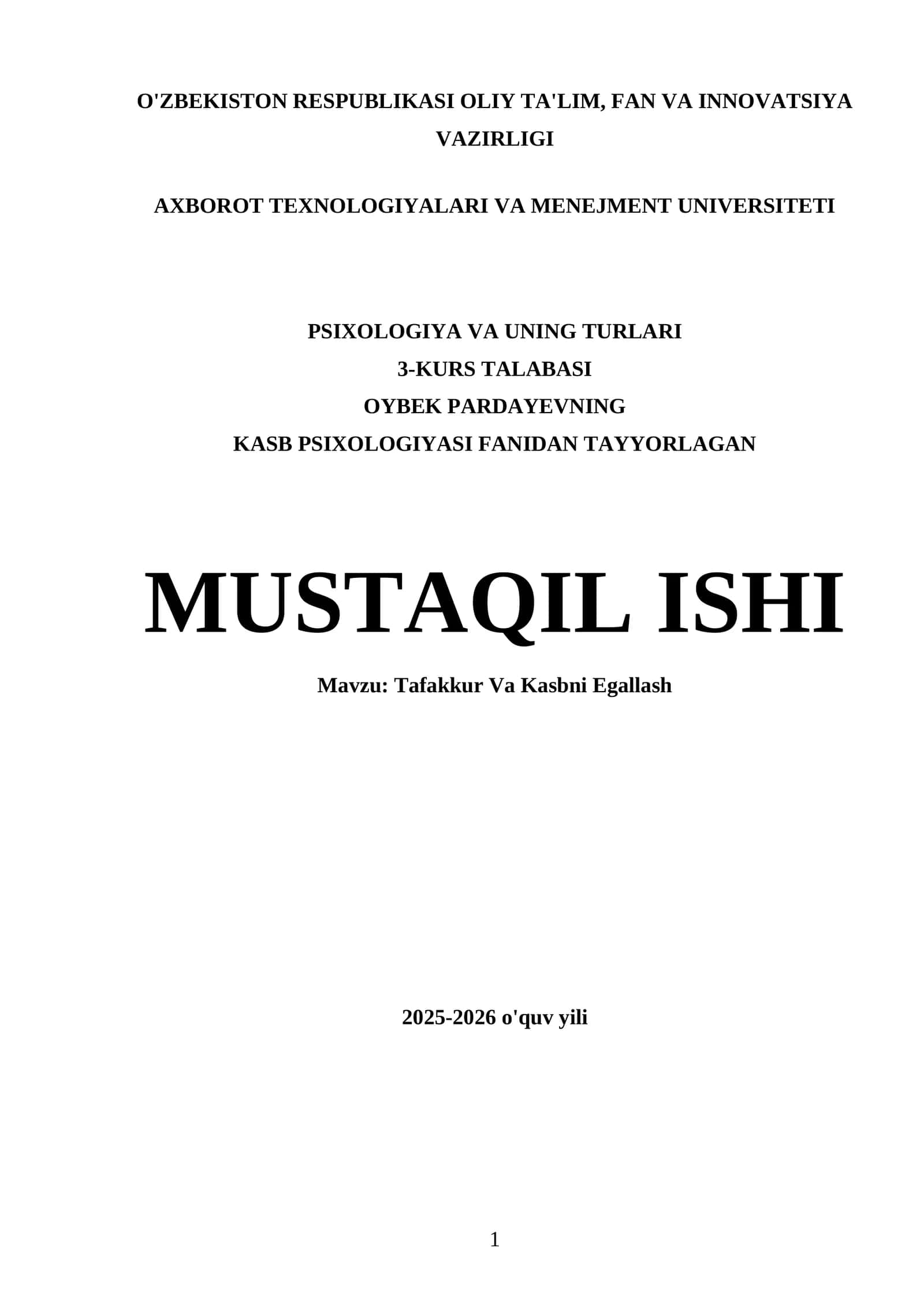 Tafakkur Va Kasbni Egallash 1