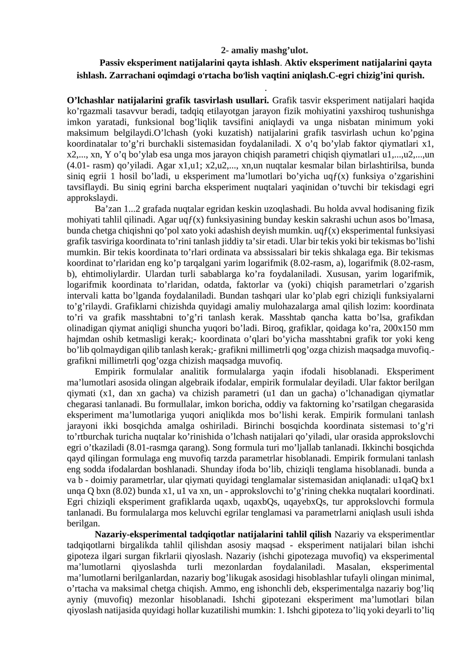 O'lchashlar natijalarini grafik tasvirlash usullari 1