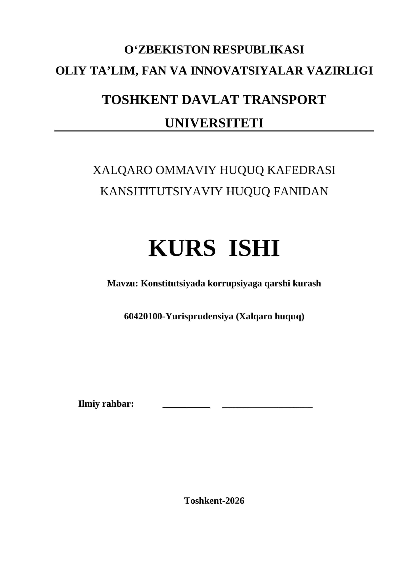 Konstitutsiyada korrupsiyaga qarshi kurash kurs ishi 1