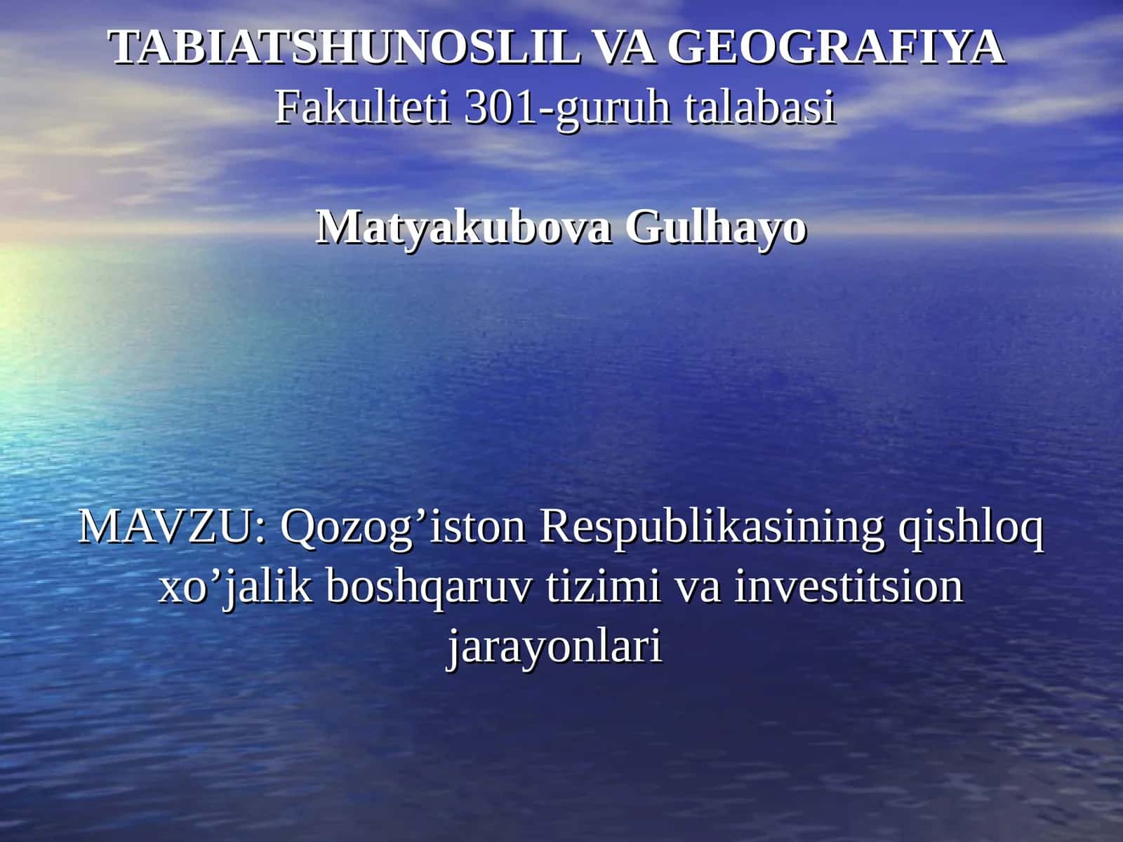 Qozog’iston Respublikasining qishloq xo’jalik boshqaruv tizimi va investitsion jarayonlari 1