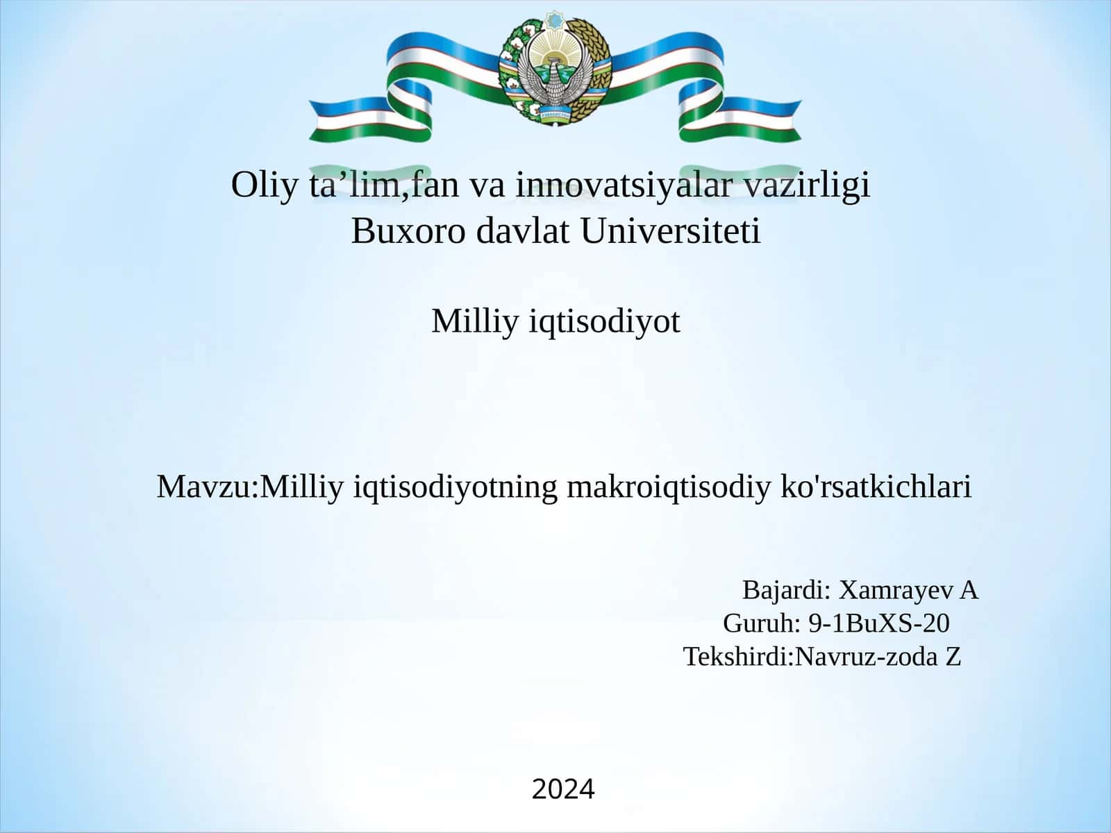 Milliy iqtisodiyotning makroiqtisodiy ko'rsatkichlari 1