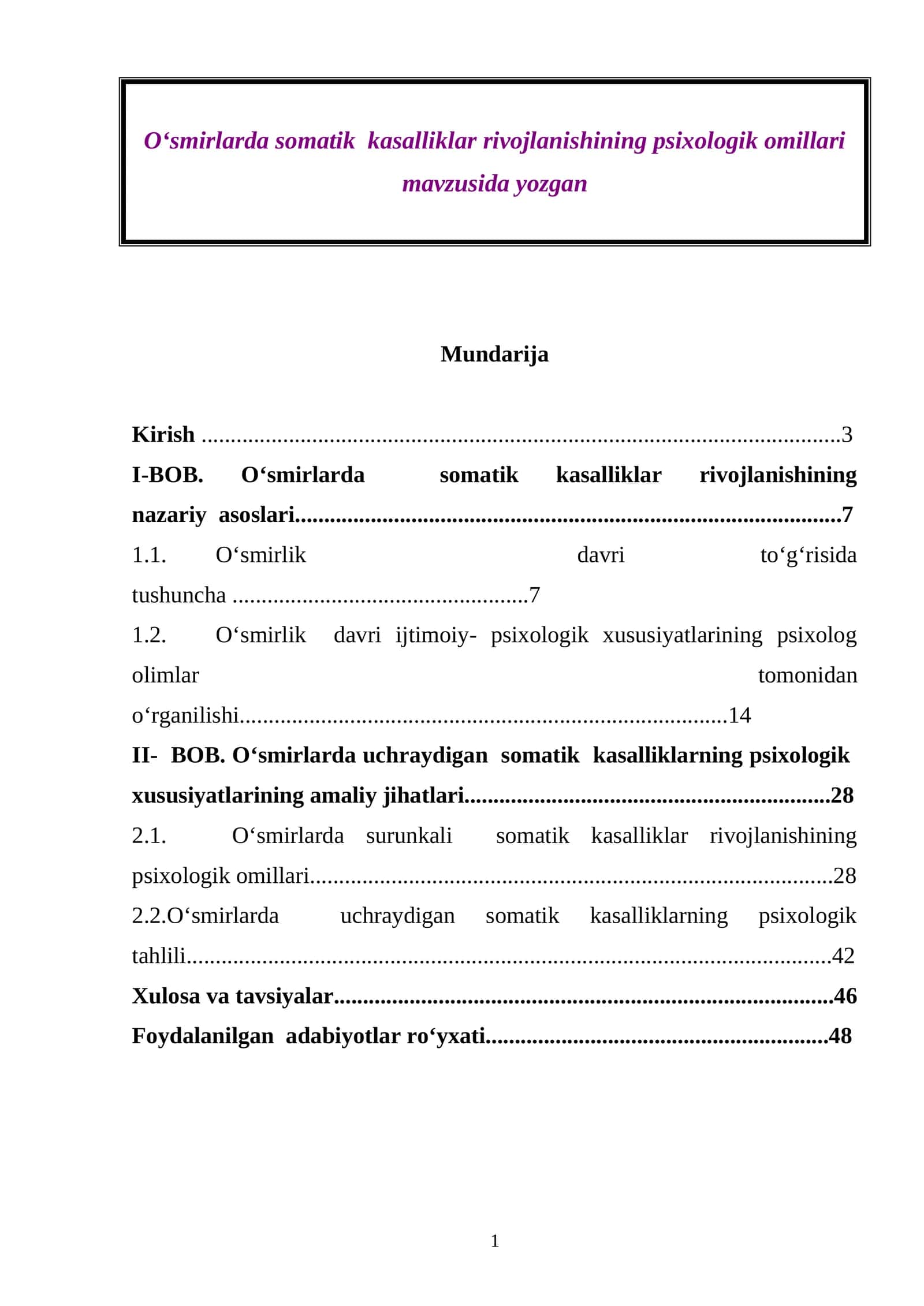 O‘smirlarda somatik kasalliklar rivojlanishining psixologik omillari 1