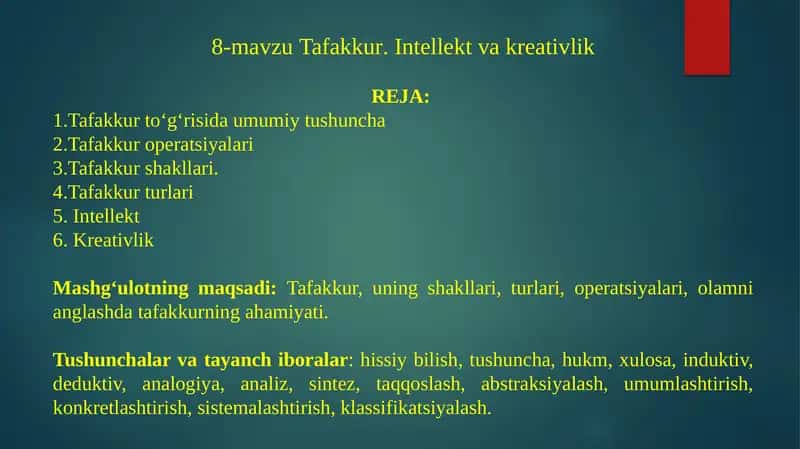 8-mavzuTafakkur.Intellektvakreativlik 1