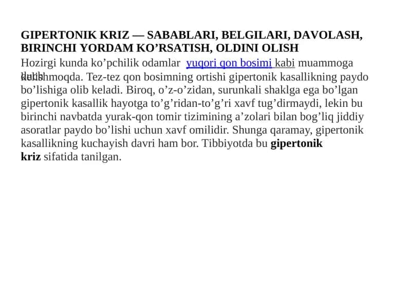 GIPERTONIKKRIZ—SABABLARI,BELGILARI,DAVOLASH 1