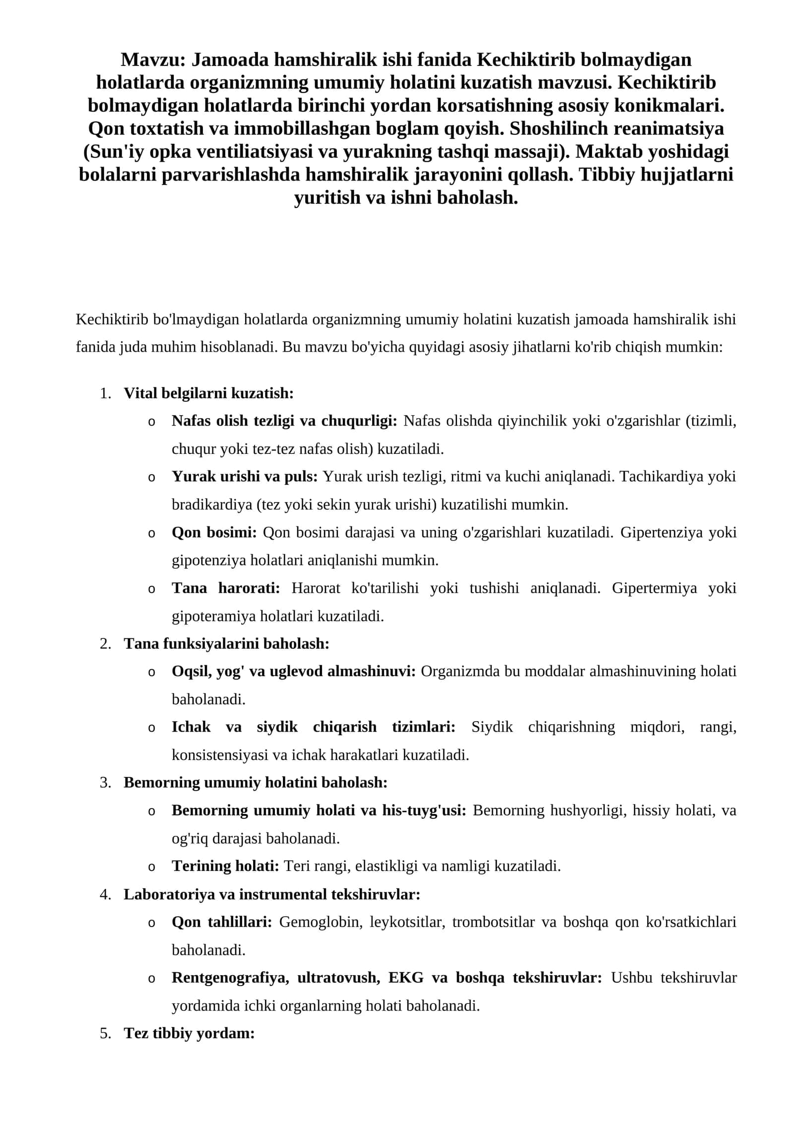 Kechiktirib bolmaydigan holatlarda organizmning umumiy holatini kuzatish 1