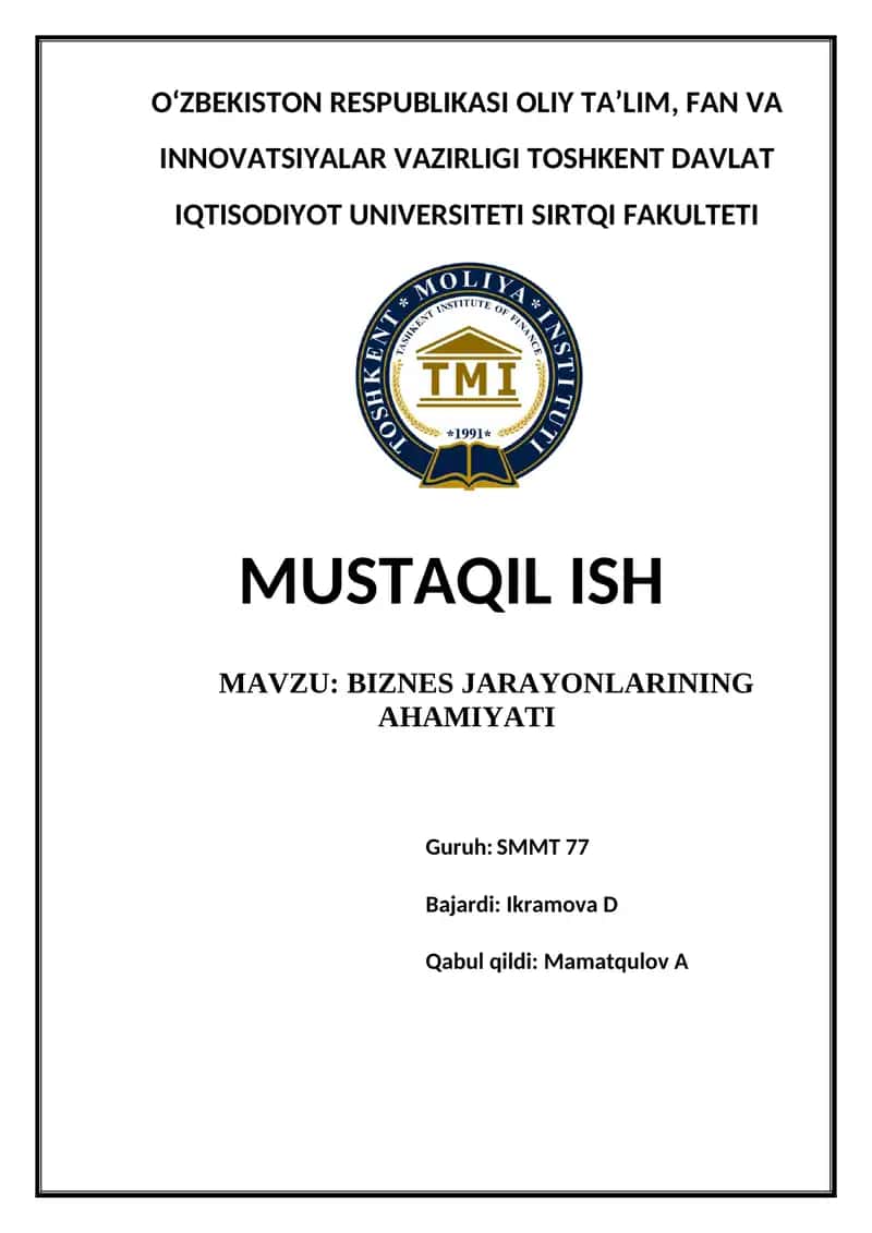 BIZNES JARAYONLARINING AHAMIYATI 1