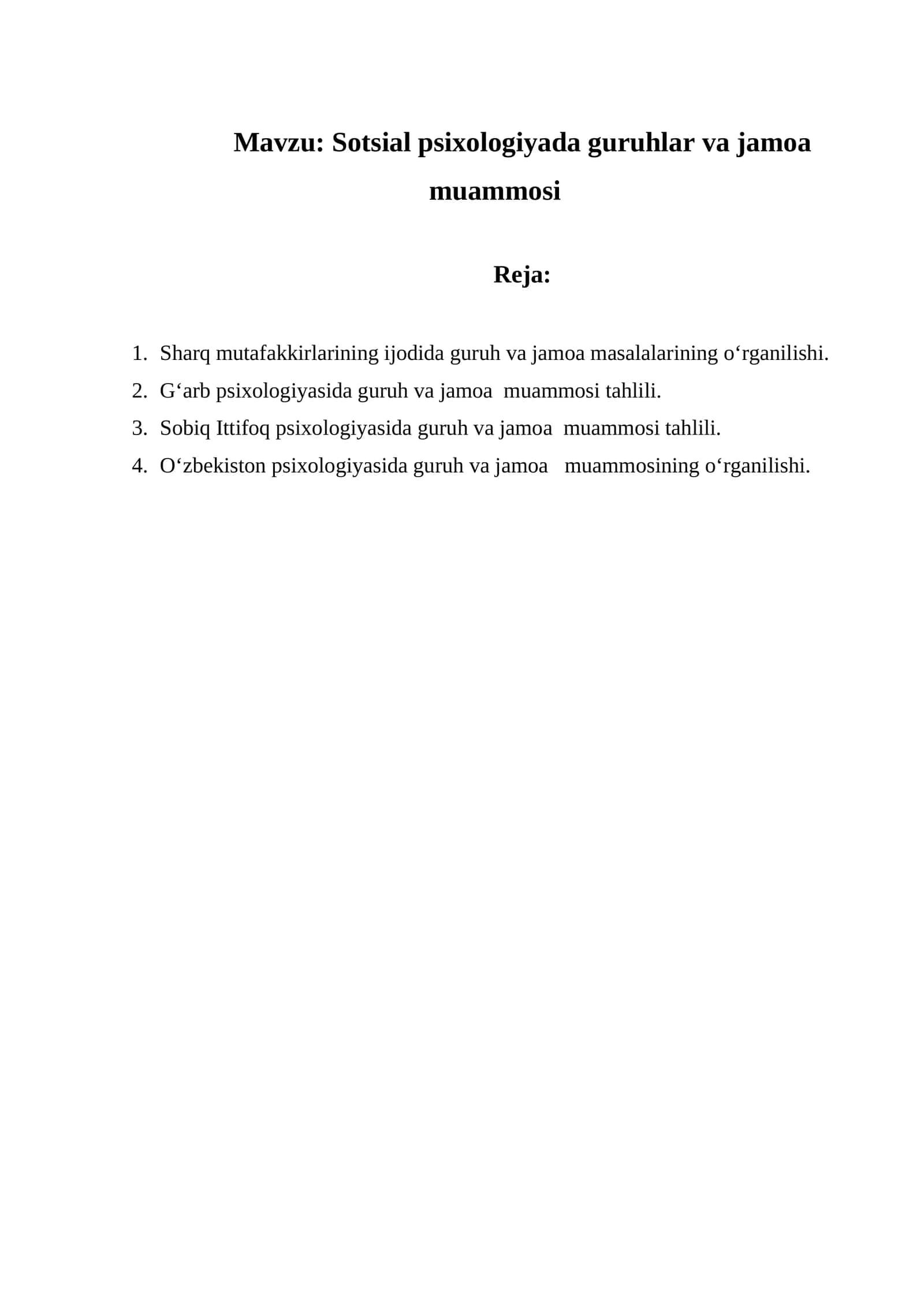 Sotsial psixologiyada guruhlar va jamoa muammosi 1