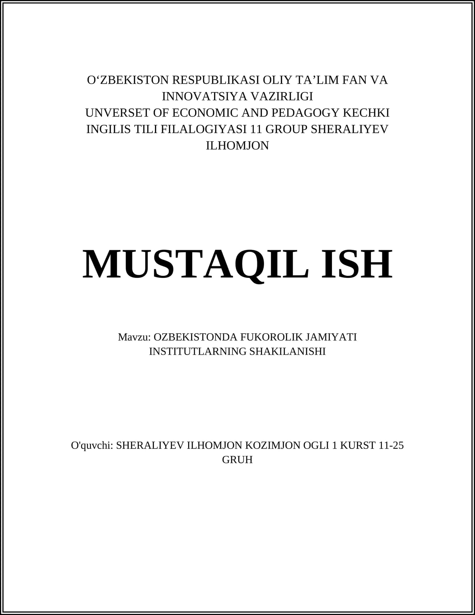 O'zbekistonda fuqarolik jamiyati institutlarining mustaqillik davridagi rivojlanishi 1