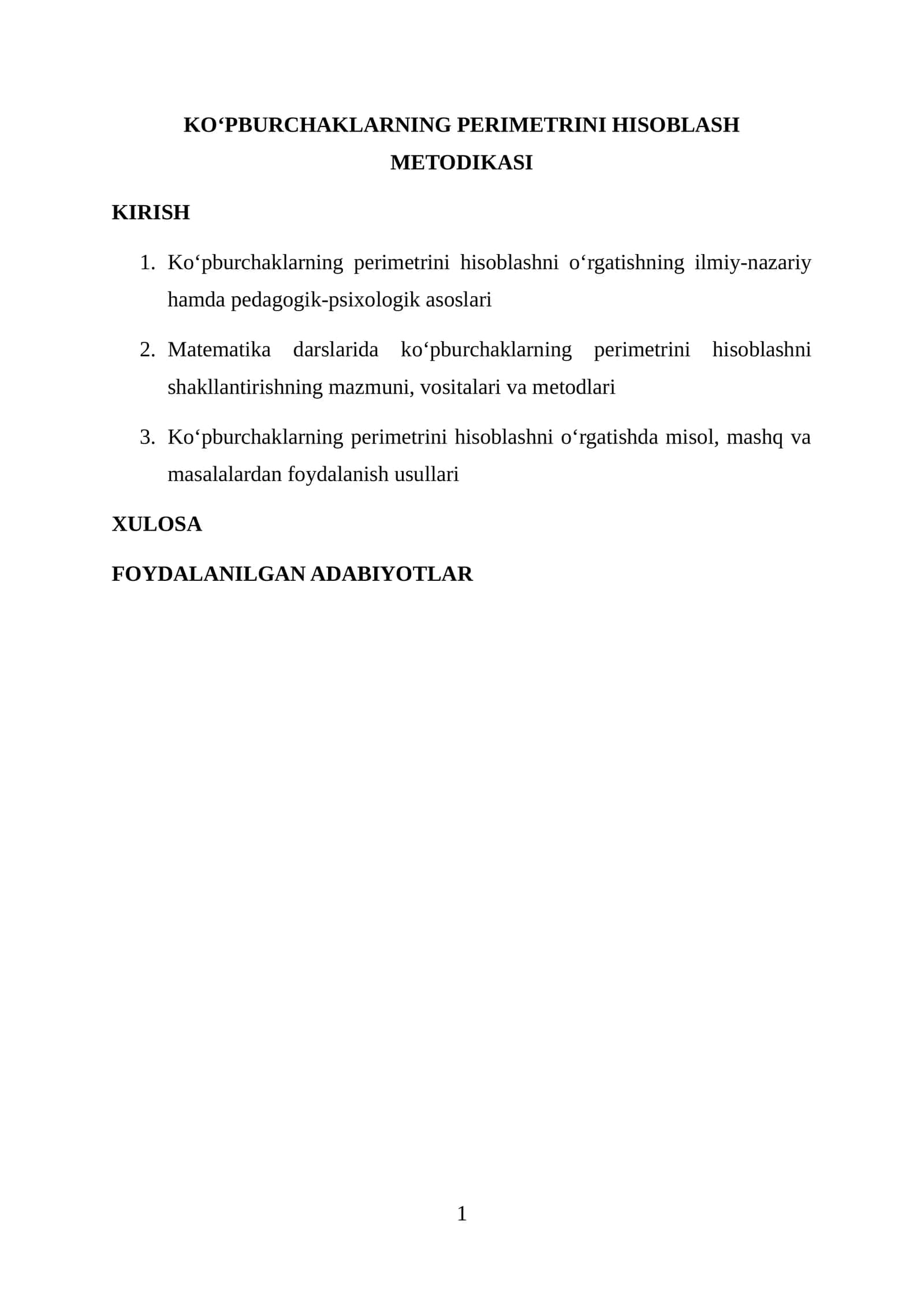 Ko‘pburchaklarning perimetrini hisoblashni o‘rgatishning ilmiy-nazariy hamda pedagogik-psixologik asoslari 1