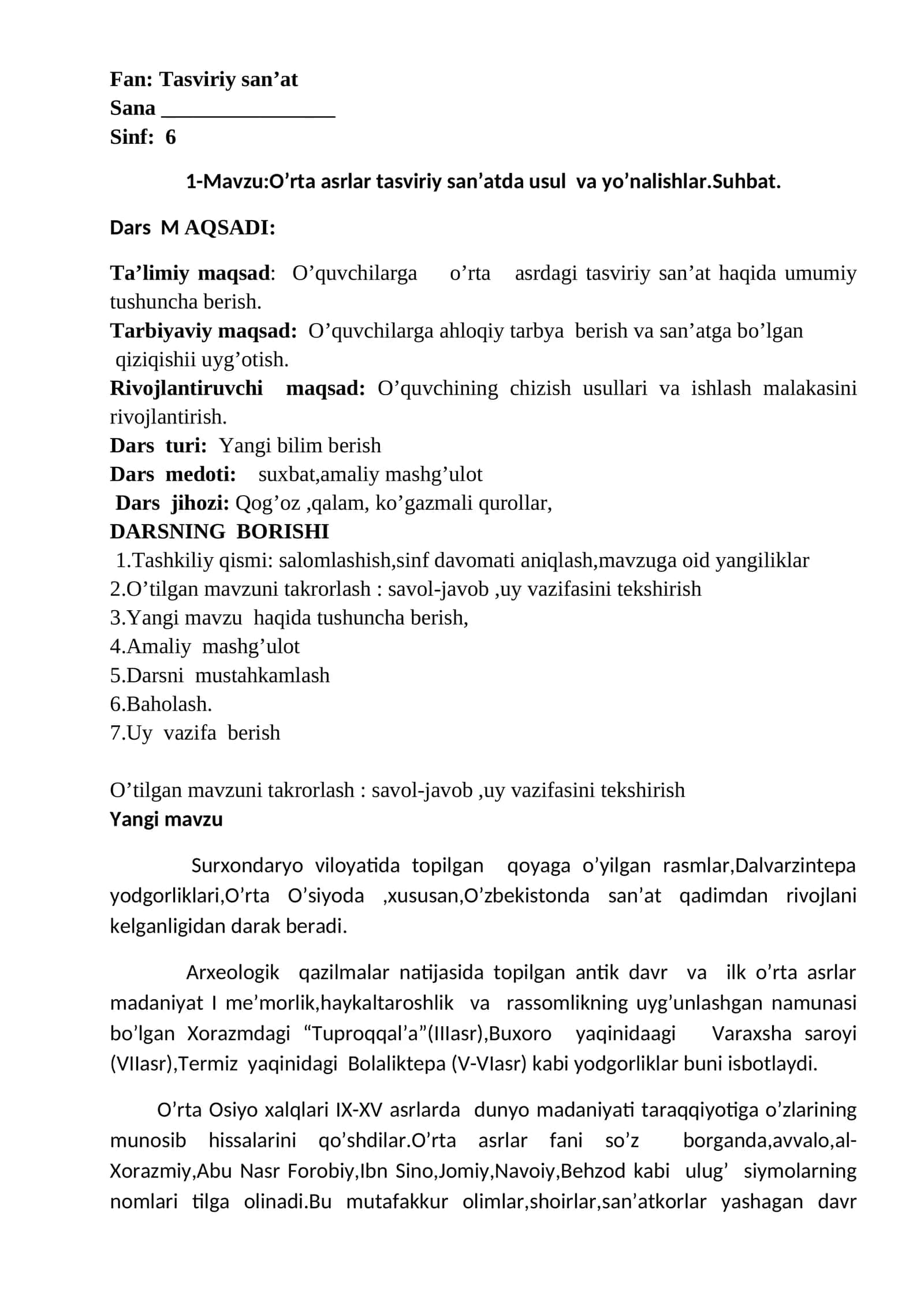 O’rta asrlar tasviriy san’atda usul va yo’nalishlar.Suhbat 1