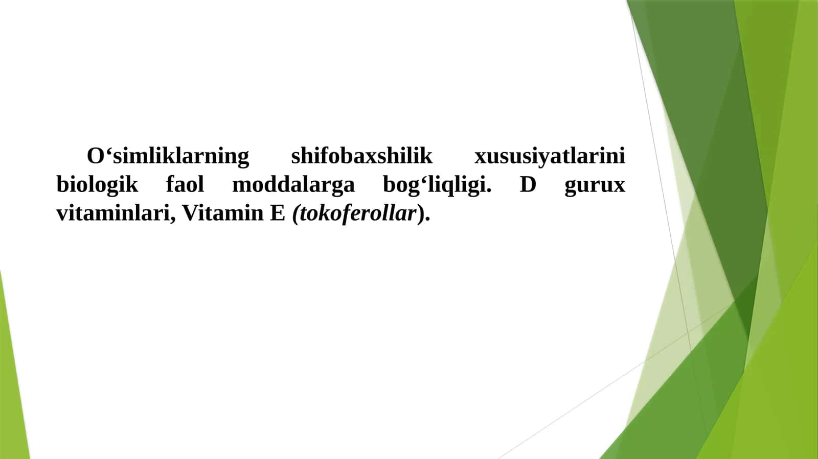 O‘simliklarning shifobaxshilik xususiyatlarini biologik faol moddalarga bog‘liqligi 1