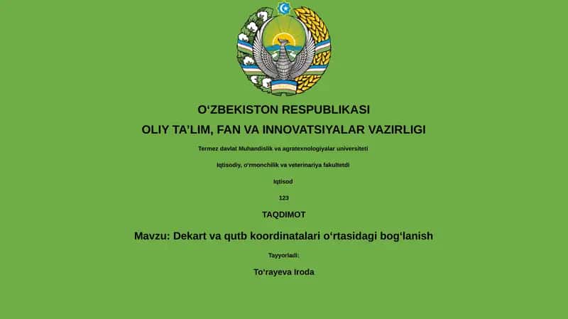 Dekart va qutb koordinatalari o‘rtasidagi bog‘lanish 1