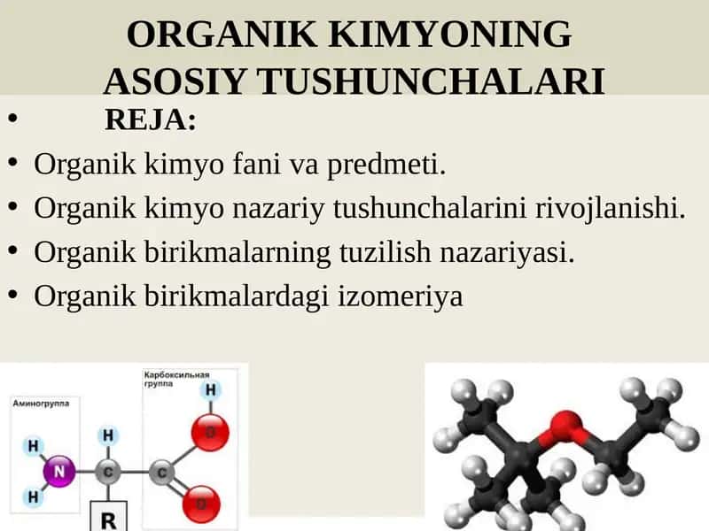 Organik kimyo fani va predmeti. 1