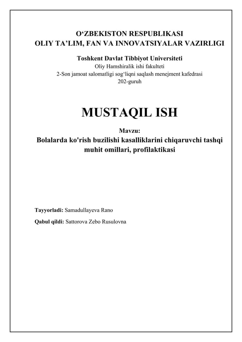 Bolalarda ko'rish buzilishining asosiy sabablari 1
