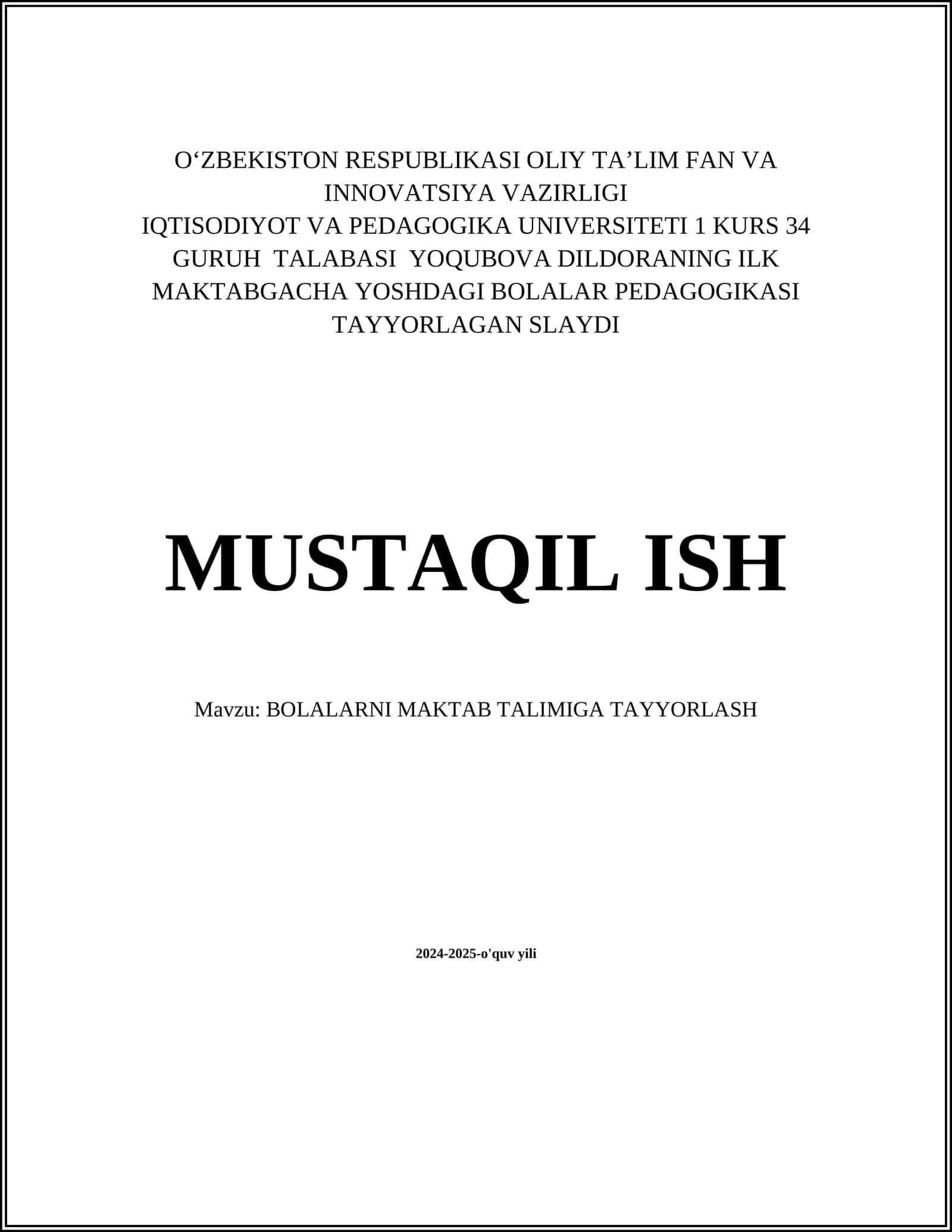 BOLALARNI MAKTAB TALIMIGA TAYYORLASH 1