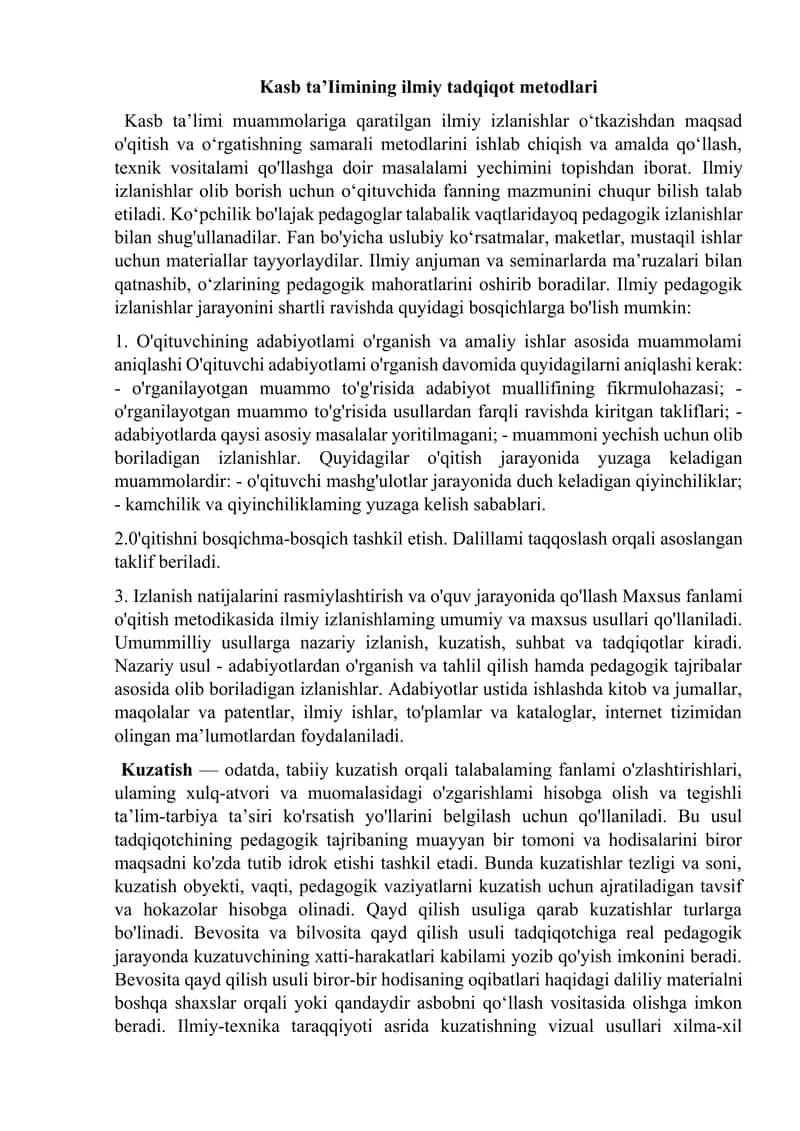 Kasb ta’Iimining ilmiy tadqiqot metodlari 1