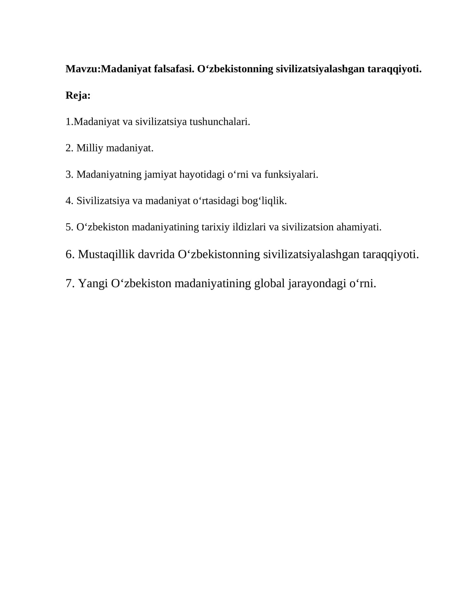 Madaniyat falsafasi. O‘zbekistonning sivilizatsiyalashgan taraqqiyoti 1