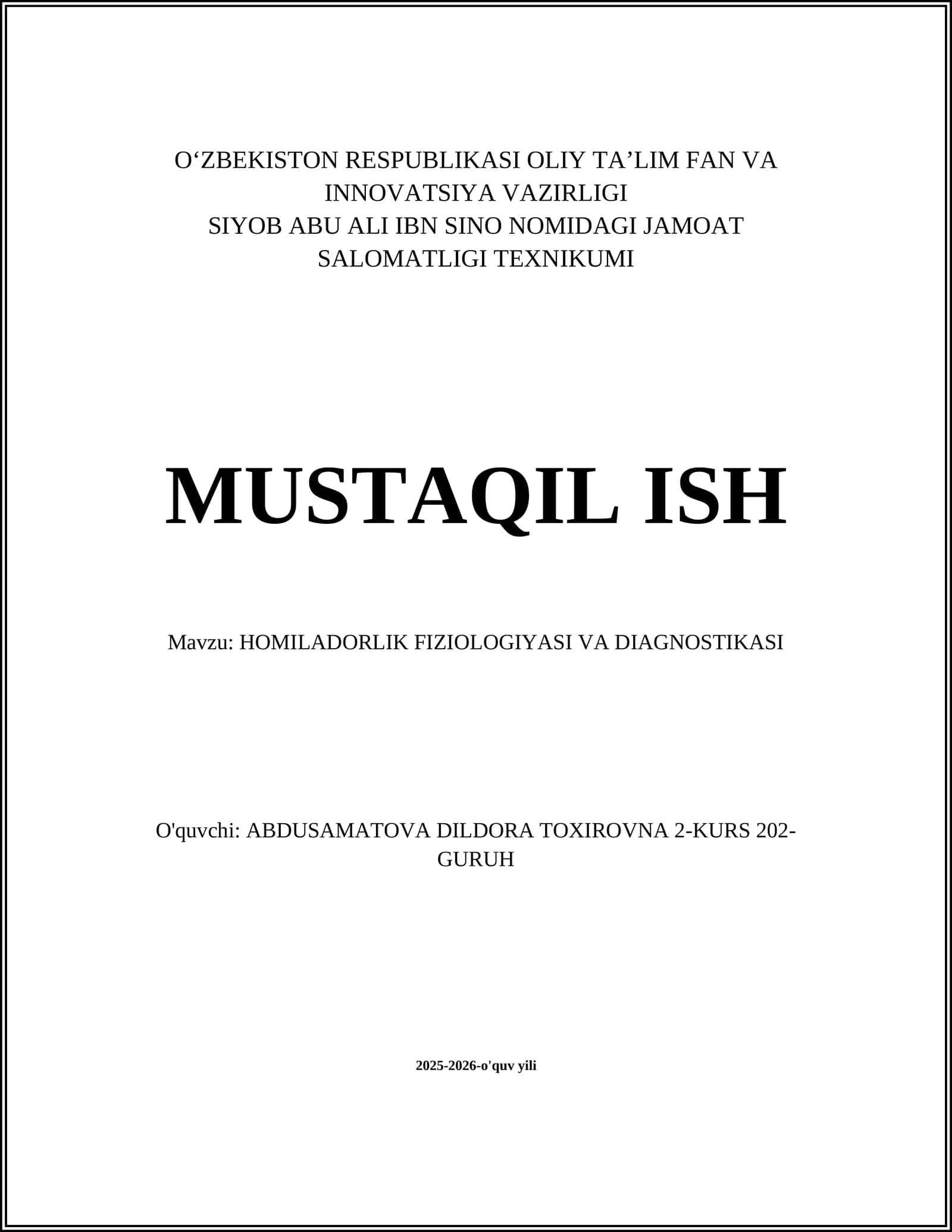 HOMILADORLIK FIZIOLOGIYASI VA DIAGNOSTIKASI 1
