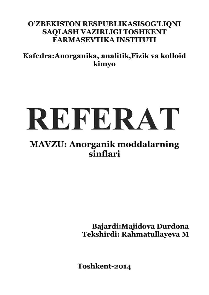 Anorganik moddalarning sinflari 1