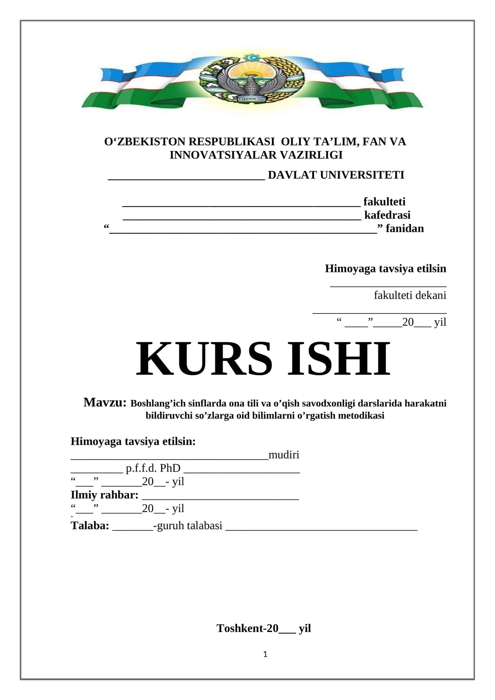 Boshlang’ich sinflarda ona tili va o’qish savodxonligi darslarida harakatni bildiruvchi so’zlarga oid bilimlarni o’rgatish metodikasi 1