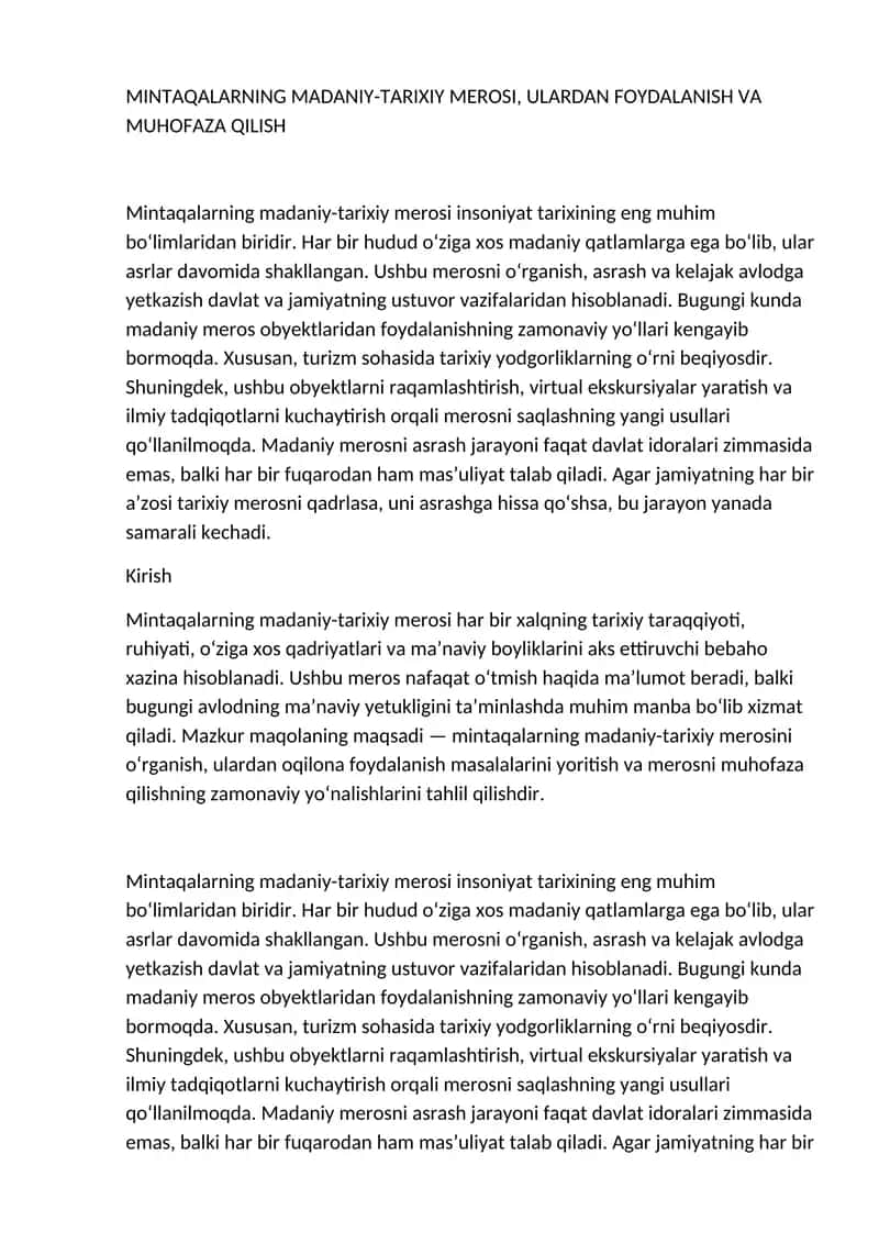 MINTAQALARNING MADANIY-TARIXIY MEROSI 1