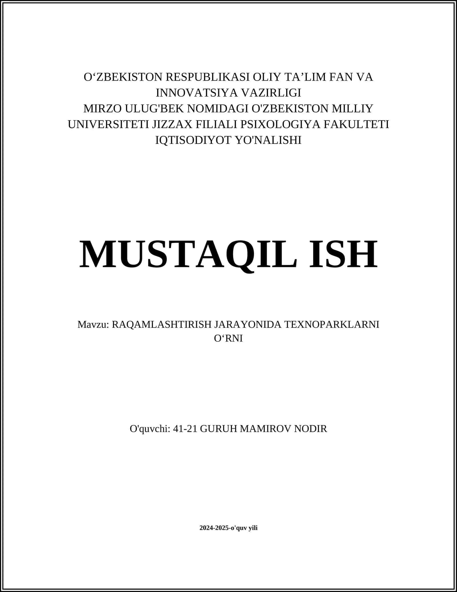 RAQAMLASHTIRISH JARAYONIDA TEXNOPARKLARNI O‘RNI 1