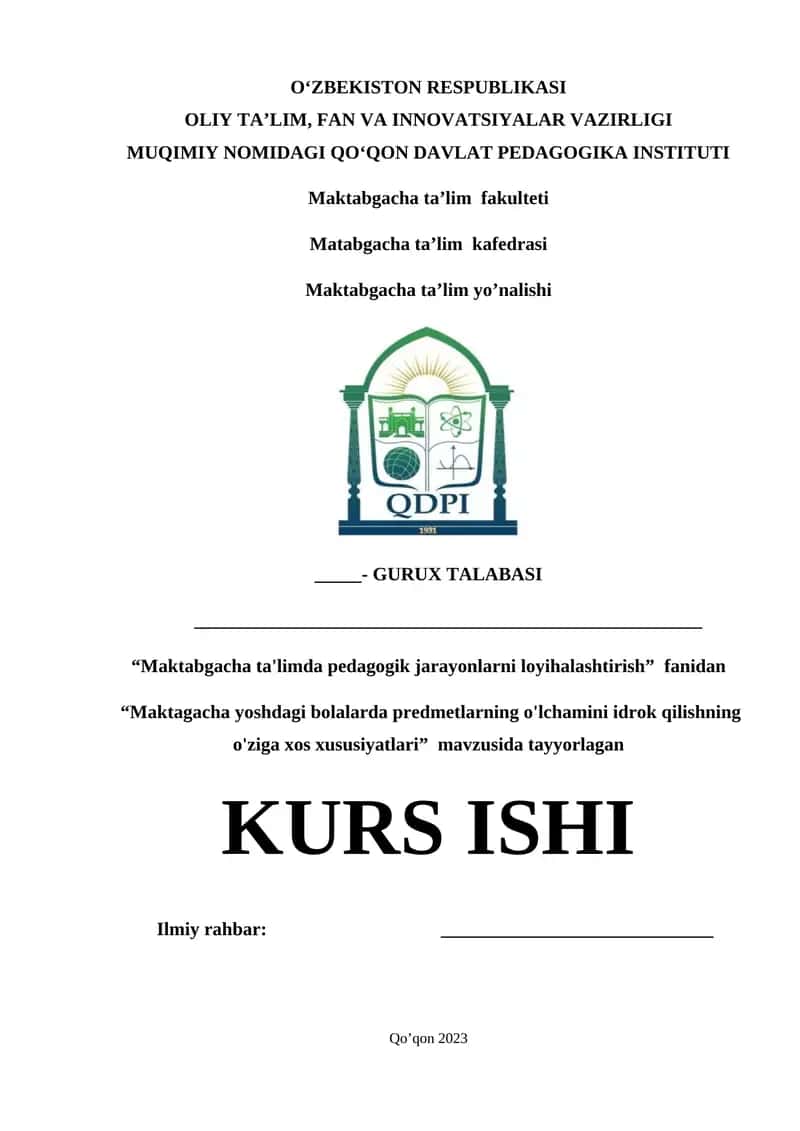 Maktagacha yoshdagi bolalarda predmetlarning o'lchamini idrok qilishning o'ziga xos xususiyatlari 1