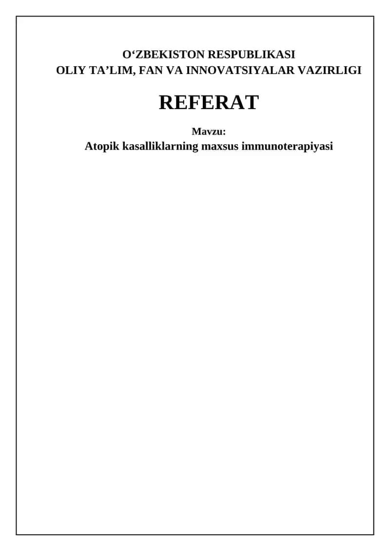 Atopik kasalliklarning maxsus immunoterapiyasi 1