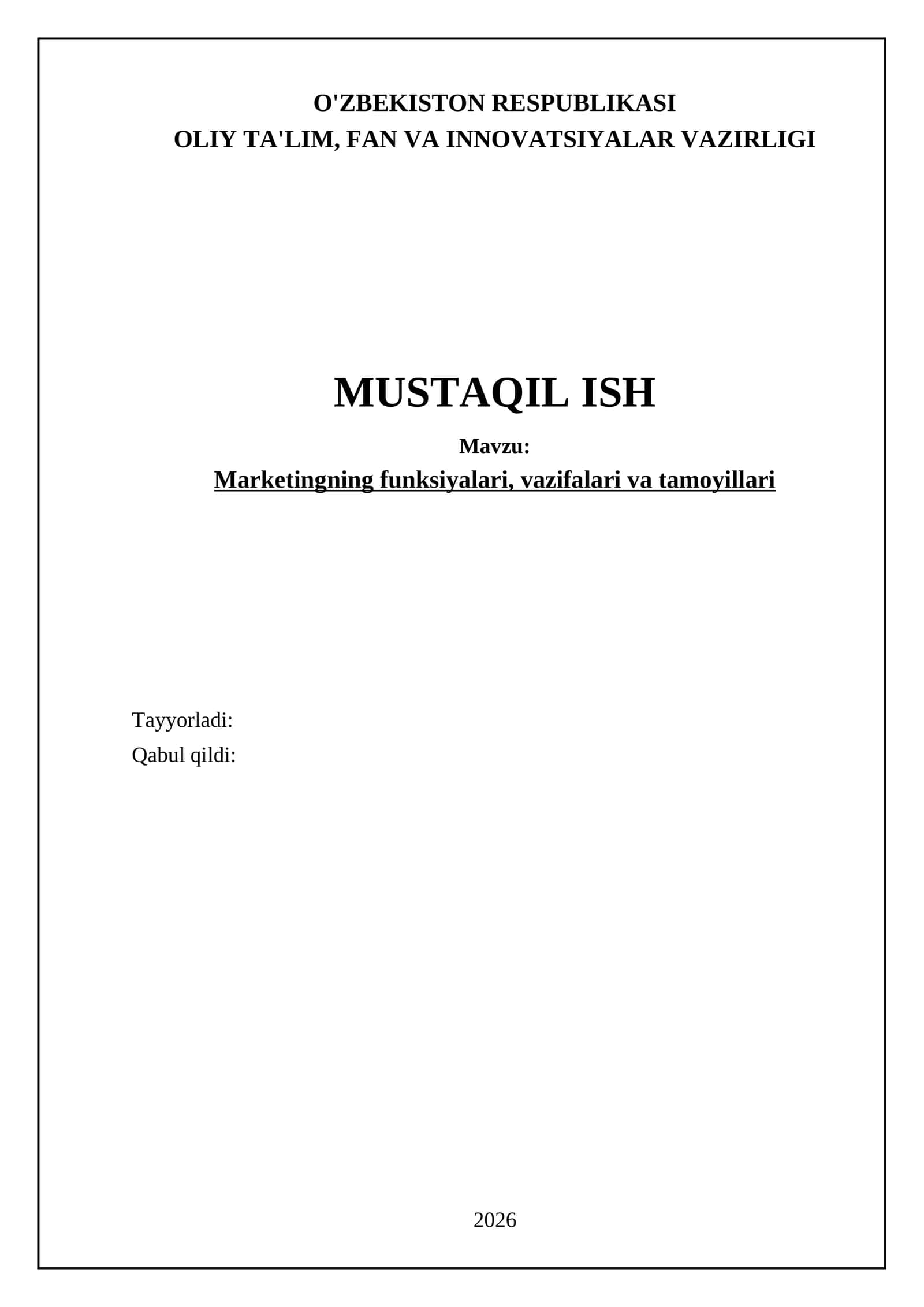 Marketingning funksiyalari, vazifalari va tamoyillari 1