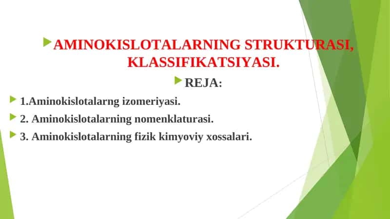 AMINOKISLOTALARNING STRUKTURASI, KLASSIFIKATSIYASI. 1