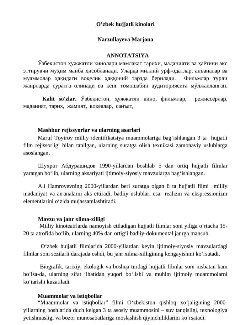 O’zbek hujjatli kinolari 1