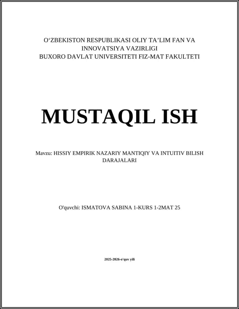 HISSIY EMPIRIK NAZARIY MANTIQIY VA INTUITIV BILISH DARAJALARI 1