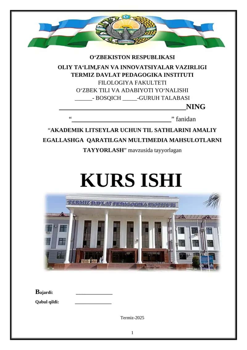 "AKADEMIK LITSEYLAR UCHUN TIL SATHLARINI AMALIY EGALLASHGA QARATILGAN MULTIMEDIA MAHSULOTLARNI TAYYORLASH" 1